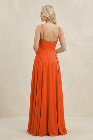 Cinnamon A-Line Spaghetti Strap Chiffon Bridesmaid Dress (2) | KISSBRIDAL