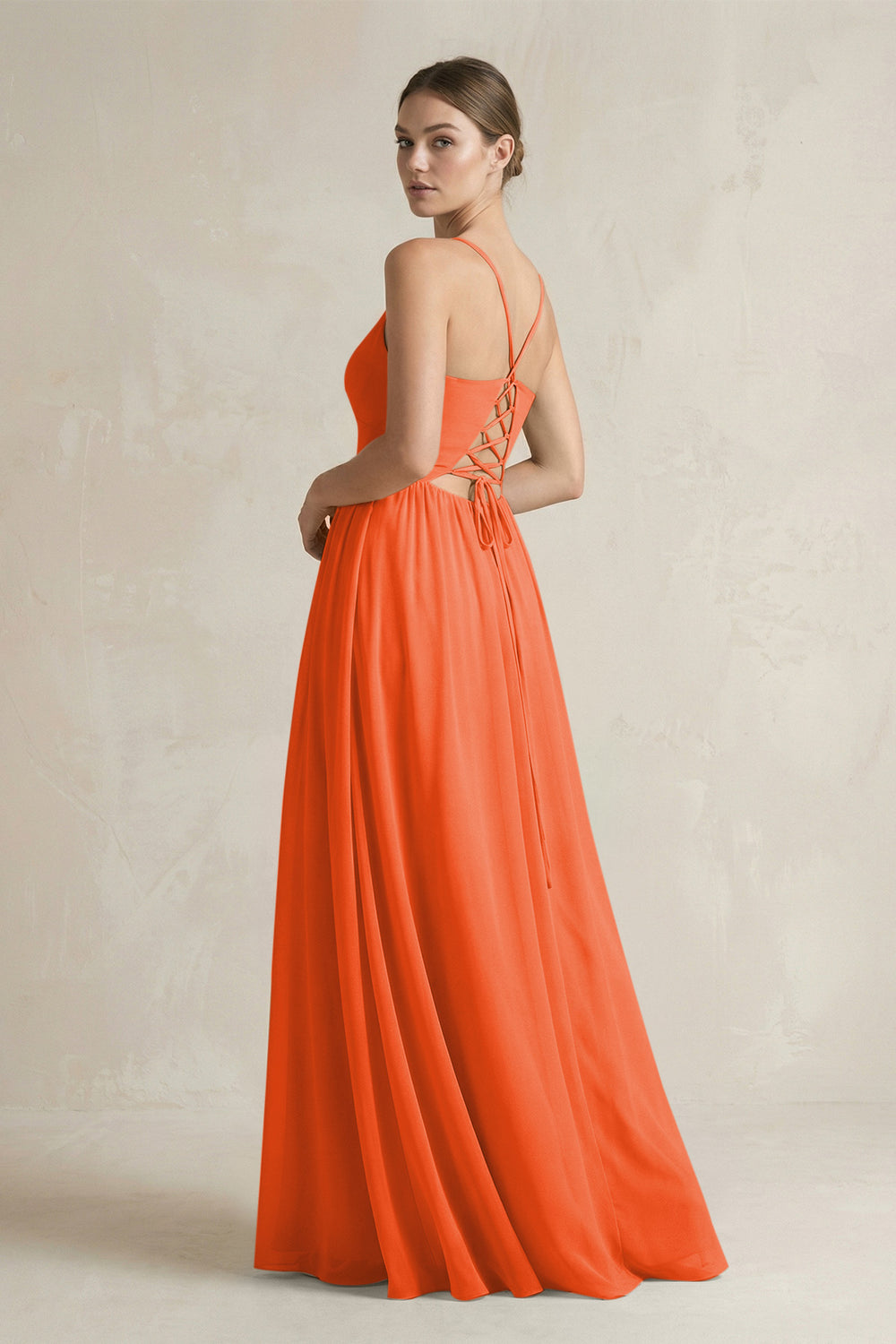 A-Line Spaghetti Strap Chiffon Bridesmaid Dress in Cinnamon
