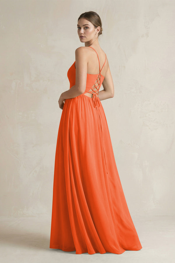 Cinnamon A-Line Spaghetti Strap Chiffon Bridesmaid Dress (2) | KISSBRIDAL