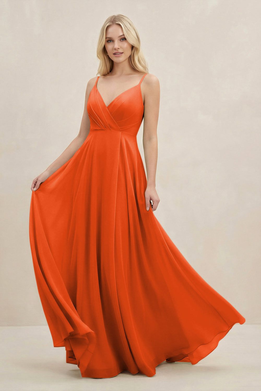 A-Line Spaghetti Strap Chiffon Bridesmaid Dress in Cinnamon