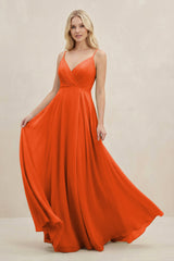 Cinnamon A-Line Spaghetti Strap Chiffon Bridesmaid Dress | KISSBRIDAL