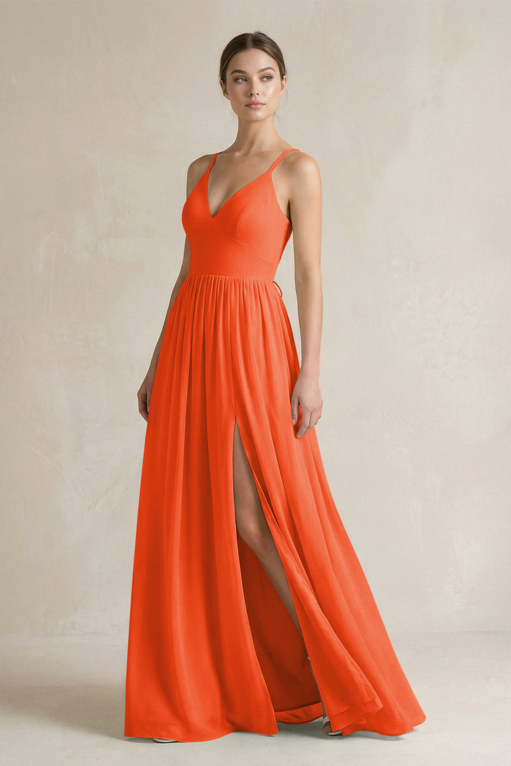 A-Line Spaghetti Strap Chiffon Bridesmaid Dress in Cinnamon