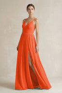 Cinnamon A-Line Spaghetti Strap Chiffon Bridesmaid Dress | KISSBRIDAL