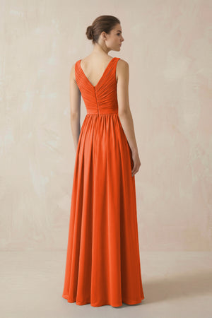 Cinnamon A-Line V-Neck Pleated Chiffon Bridesmaid Dress (2) | KISSBRIDAL
