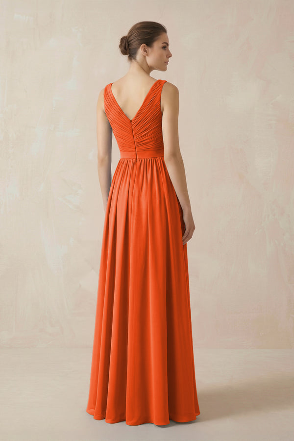 Cinnamon A-Line V-Neck Pleated Chiffon Bridesmaid Dress (2) | KISSBRIDAL