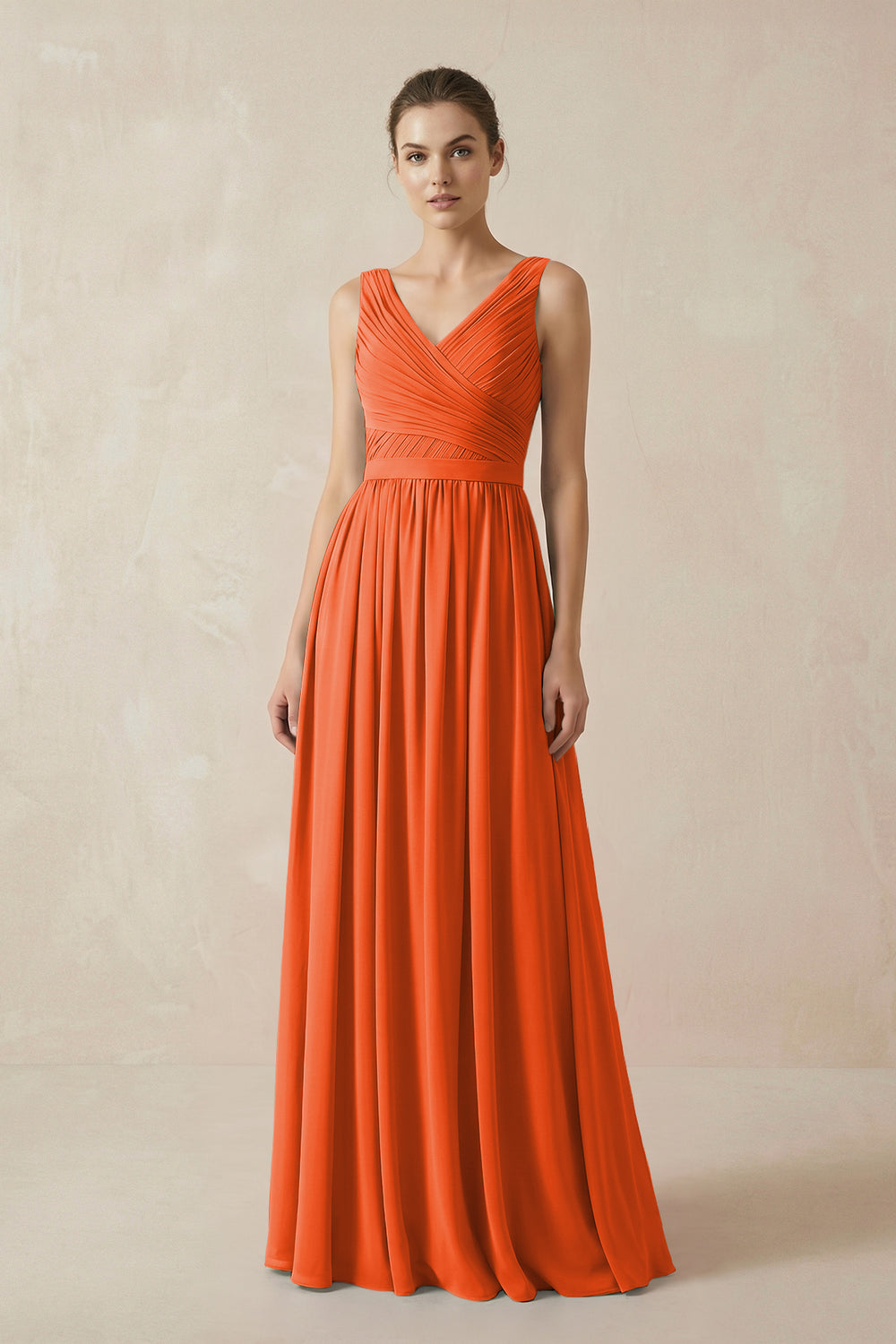 A-Line V-Neck Pleated Chiffon Bridesmaid Dress in Cinnamon