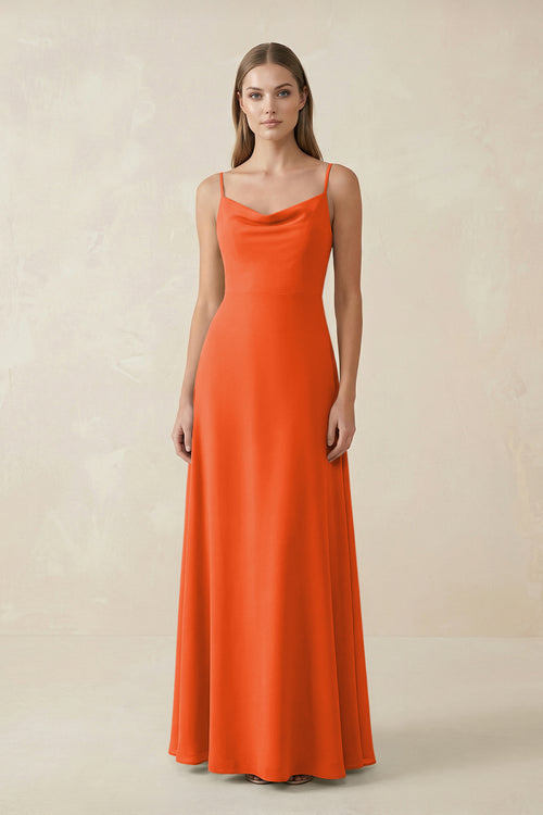 Cinnamon Cami Strap A-Line Chiffon Bridesmaid Dress | KISSBRIDAL