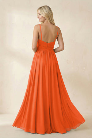 Cinnamon Cami Strap Chiffon A-Line Bridesmaid Dress with Slit (2) | KISSBRIDAL