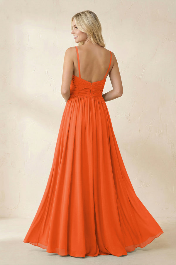 Cinnamon Cami Strap Chiffon A-Line Bridesmaid Dress with Slit (2) | KISSBRIDAL