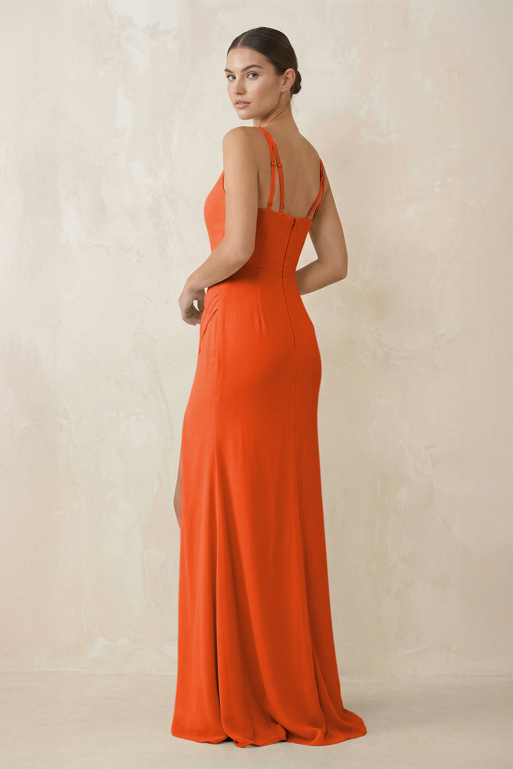 Cami Strap Chiffon Sheath Bridesmaid Gown in Cinnamon