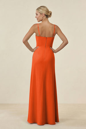 Cinnamon Cami Strap Chiffon Sheath Bridesmaid Gown (2) | KISSBRIDAL