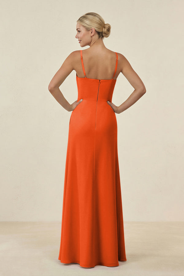 Cinnamon Cami Strap Chiffon Sheath Bridesmaid Gown (2) | KISSBRIDAL