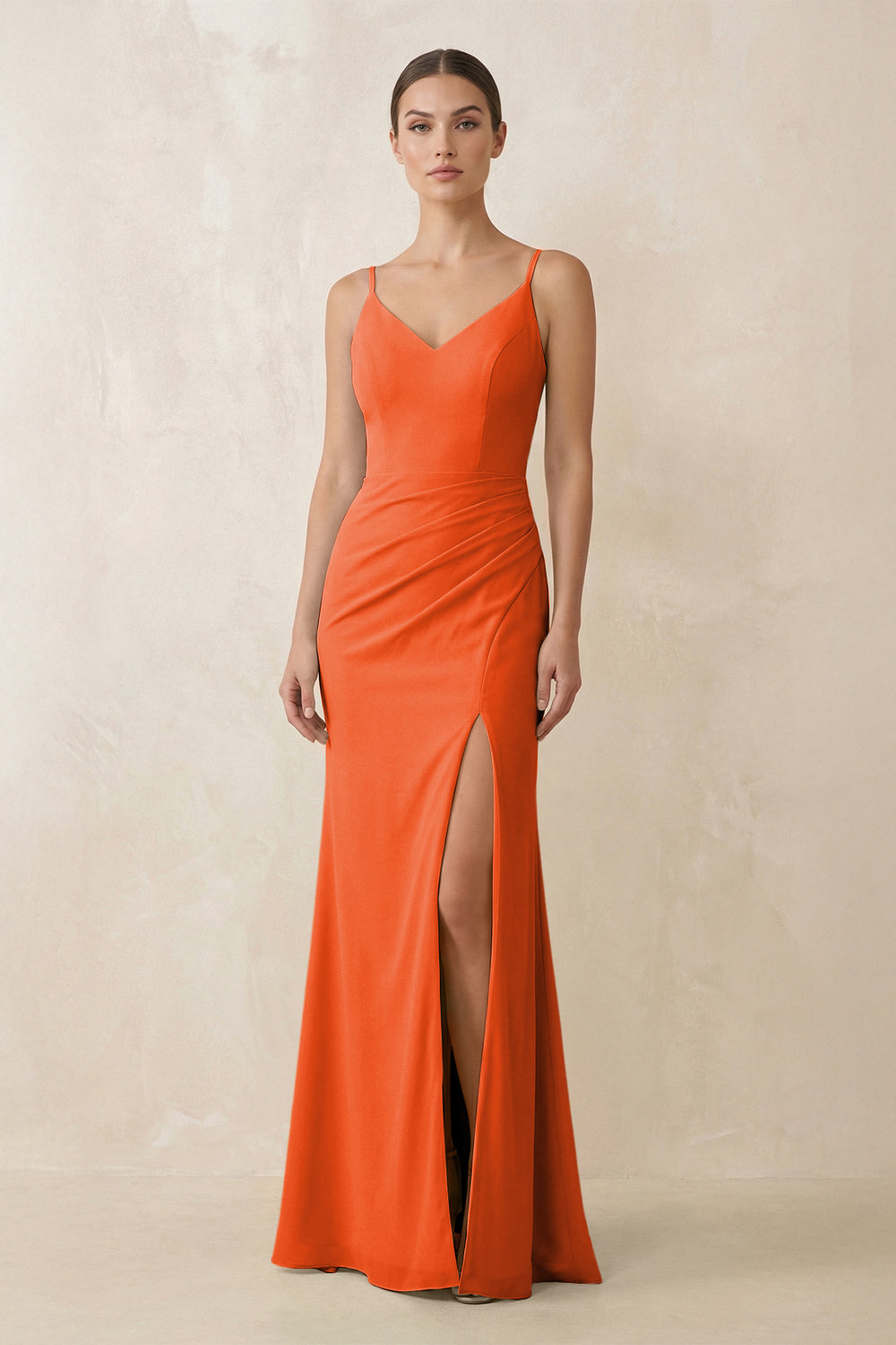 Cami Strap Chiffon Sheath Bridesmaid Gown in Cinnamon