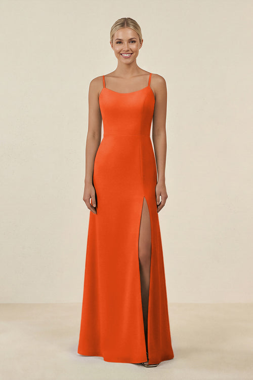 Cinnamon Cami Strap Chiffon Sheath Bridesmaid Gown | KISSBRIDAL