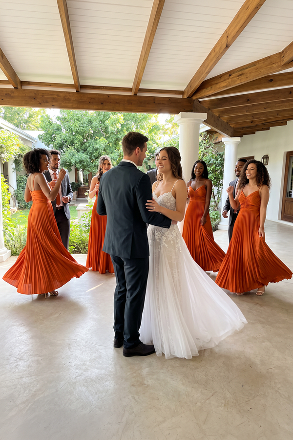 Cinnamon Cami Strap Pleated A-Line Bridesmaid Dress | KISSBRIDAL