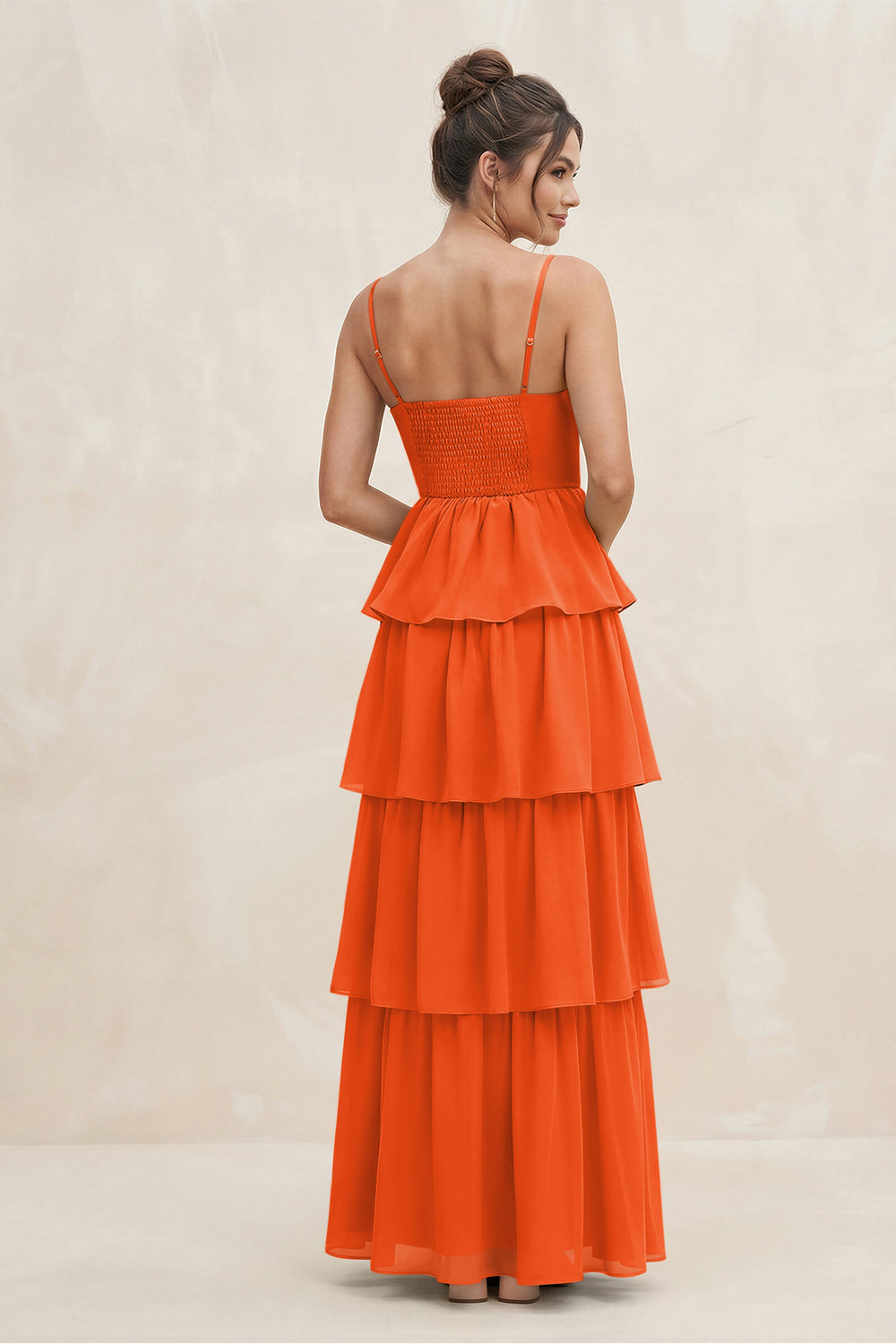 Cami Strap Tiered A-Line Chiffon Bridesmaid Dress in Cinnamon
