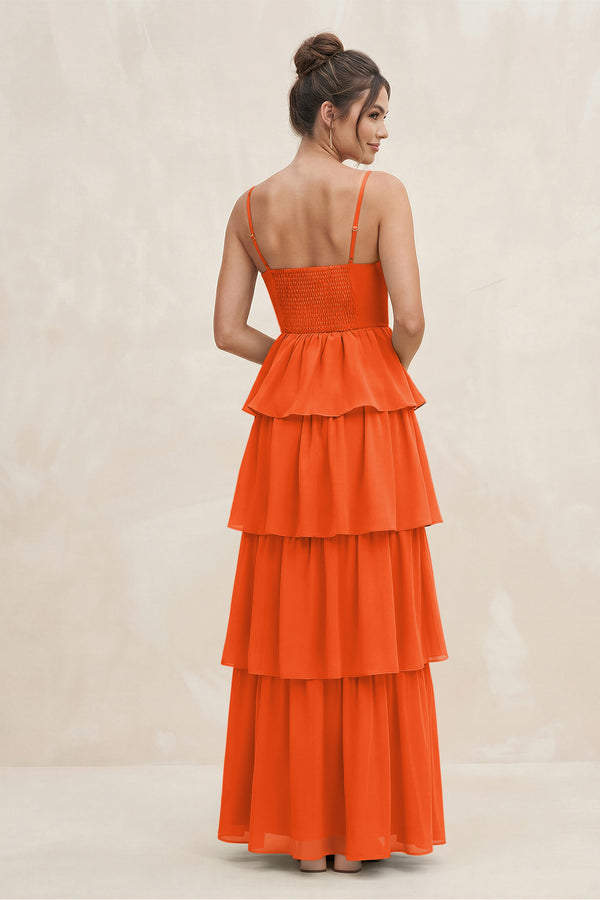 Cinnamon Cami Strap Tiered A-Line Chiffon Bridesmaid Dress (2) | KISSBRIDAL