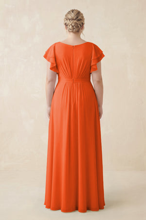 Cinnamon Cap Sleeve Ruffled A-Line Chiffon Bridesmaid Dress (2) | KISSBRIDAL