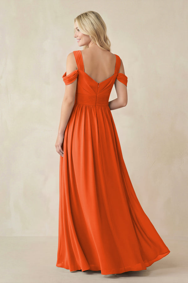 Cinnamon Chiffon A-Line Bridesmaid Dress with Slit (2) | KISSBRIDAL