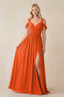 Cinnamon Chiffon A-Line Bridesmaid Dress with Slit | KISSBRIDAL