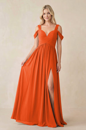 Cinnamon Chiffon A-Line Bridesmaid Dress with Slit | KISSBRIDAL