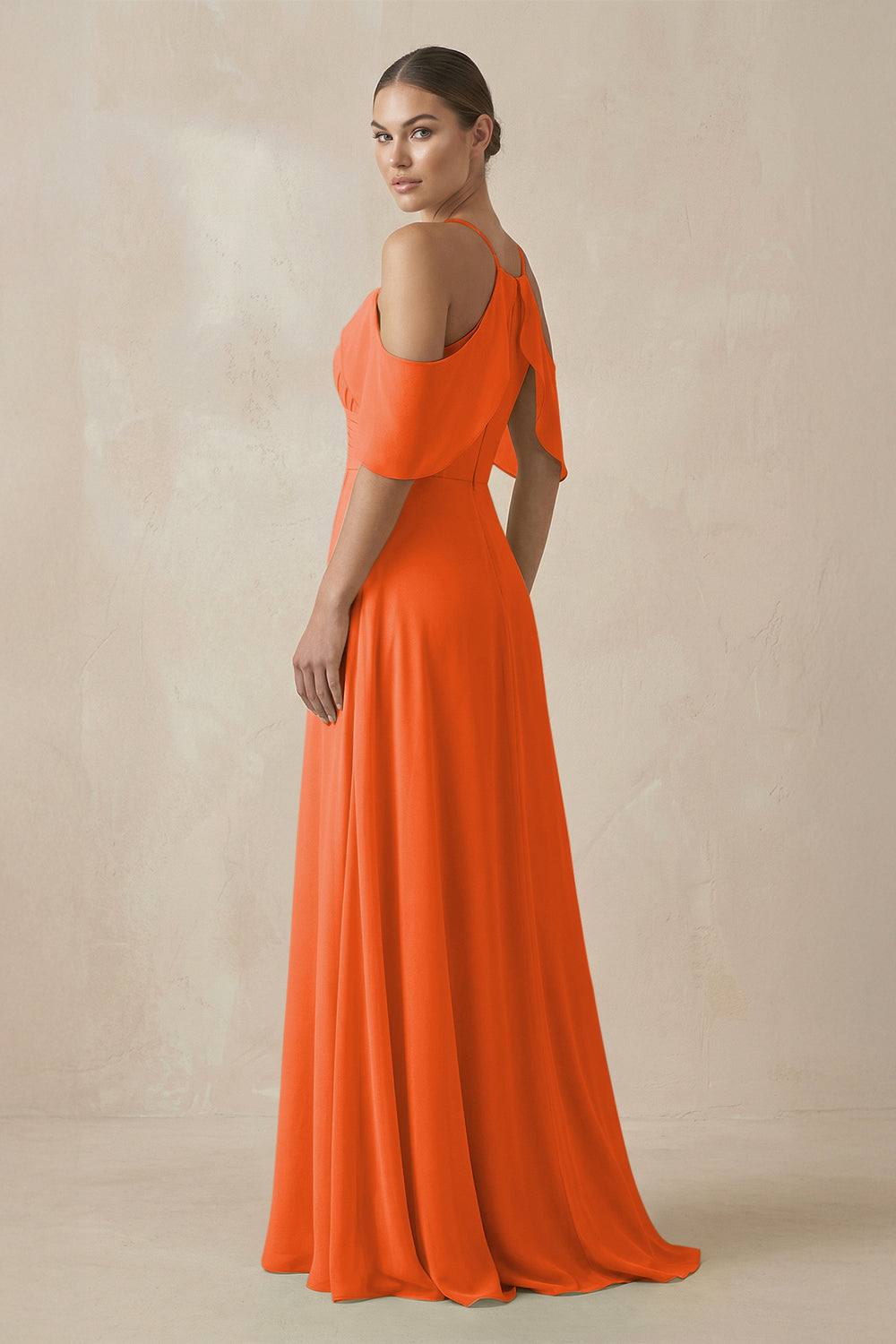 Chiffon A-Line Long Bridesmaid Dress in Cinnamon