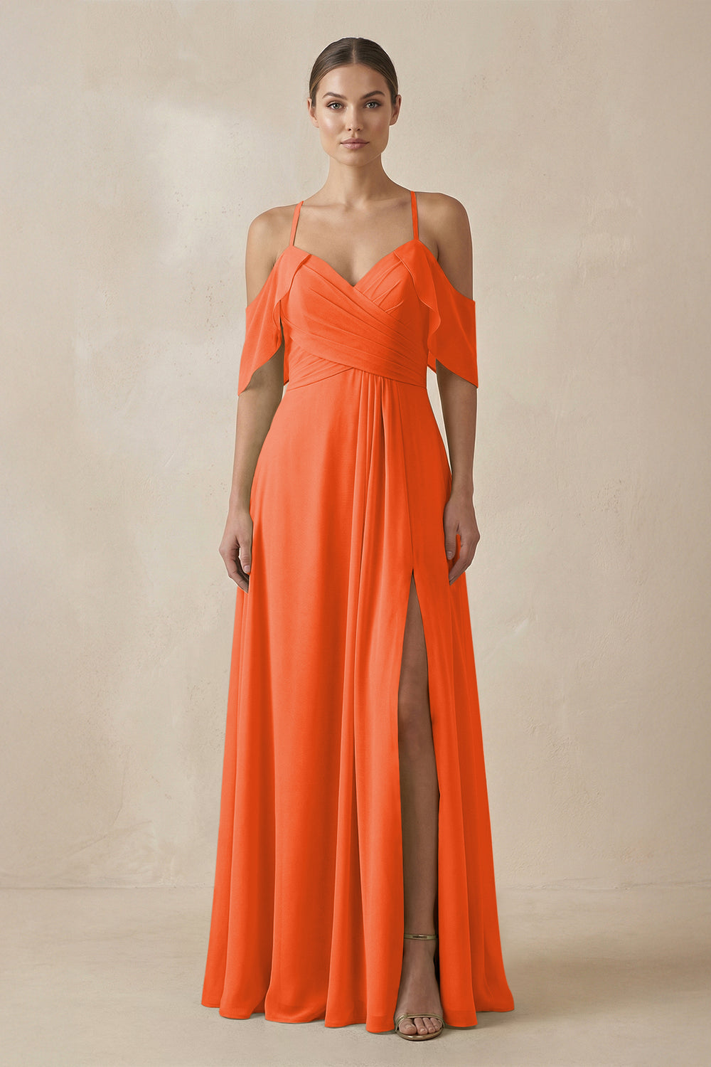 Chiffon A-Line Long Bridesmaid Dress in Cinnamon