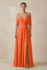 Cinnamon Chiffon A-Line Long Bridesmaid Dress | KISSBRIDAL
