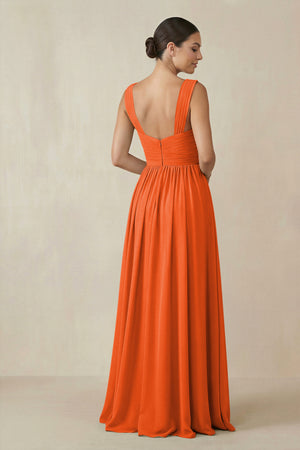 Cinnamon Chiffon A-Line Pleated Bridesmaid Dress (2) | KISSBRIDAL