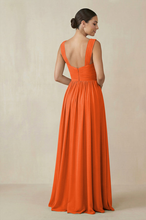 Cinnamon Chiffon A-Line Pleated Bridesmaid Dress (2) | KISSBRIDAL