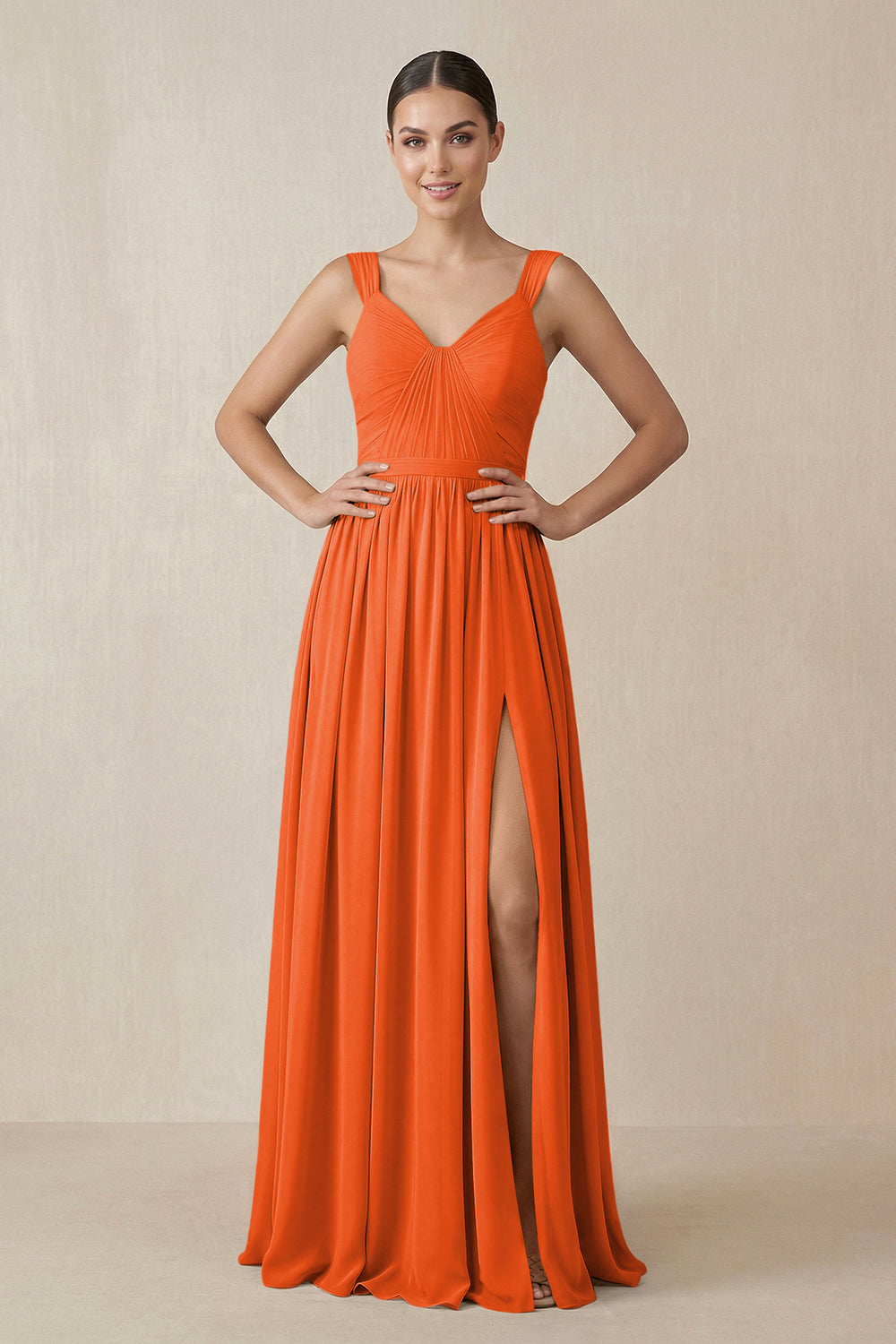 Chiffon A-Line Pleated Bridesmaid Dress in Cinnamon