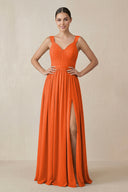 Cinnamon Chiffon A-Line Pleated Bridesmaid Dress | KISSBRIDAL