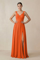 Cinnamon Chiffon A-Line Pleated Bridesmaid Dress | KISSBRIDAL