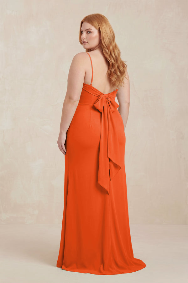 Cinnamon Cowl Neck Sheath Chiffon Bridesmaid Dress with Corset (2) | KISSBRIDAL