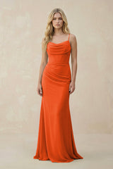 Cinnamon Cowl Neck Sheath Chiffon Bridesmaid Dress with Corset | KISSBRIDAL