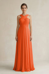 Cinnamon Cross Halter Chiffon A-Line Pleated Bridesmaid Dress | KISSBRIDAL