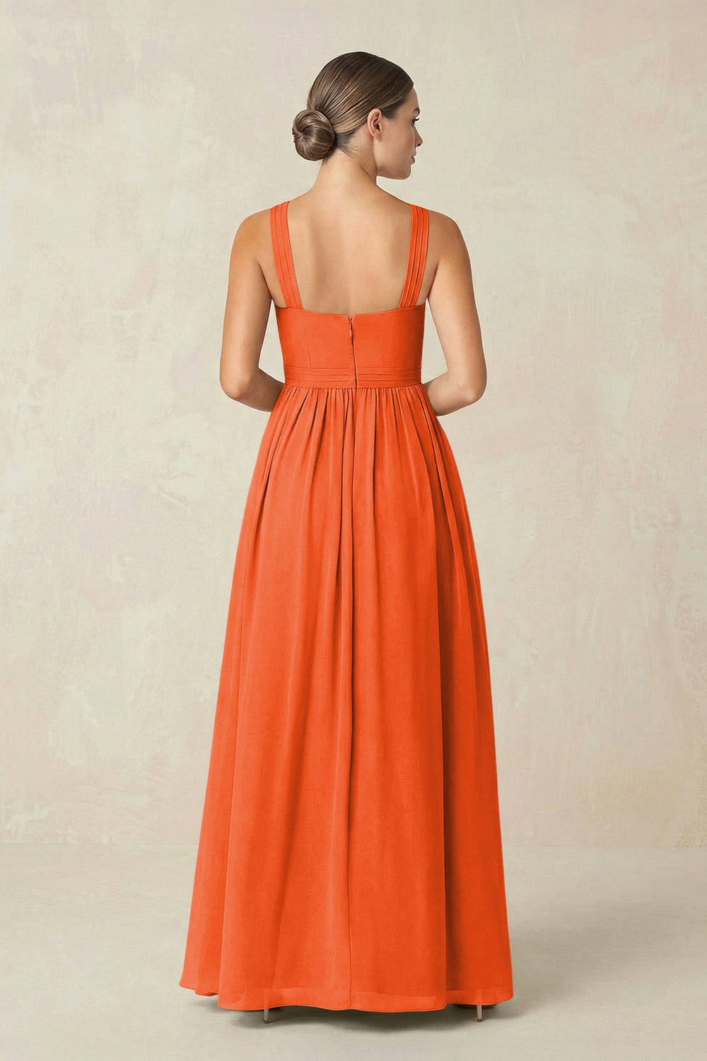 Cross Halter Neck Chiffon A-Line Bridesmaid Dress With Slit in Cinnamon