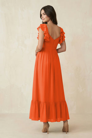 Cinnamon Flutter Sleeve Sweetheart A-Line Chiffon Bridesmaid Dress (2) | KISSBRIDAL