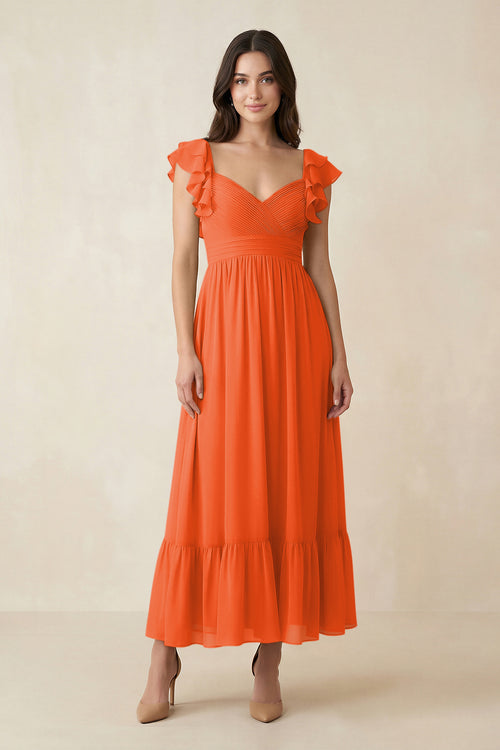 Cinnamon Flutter Sleeve Sweetheart A-Line Chiffon Bridesmaid Dress | KISSBRIDAL