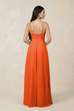 Cinnamon Halter Chiffon A-Line Bridesmaid Dress With Slit (2) | KISSBRIDAL