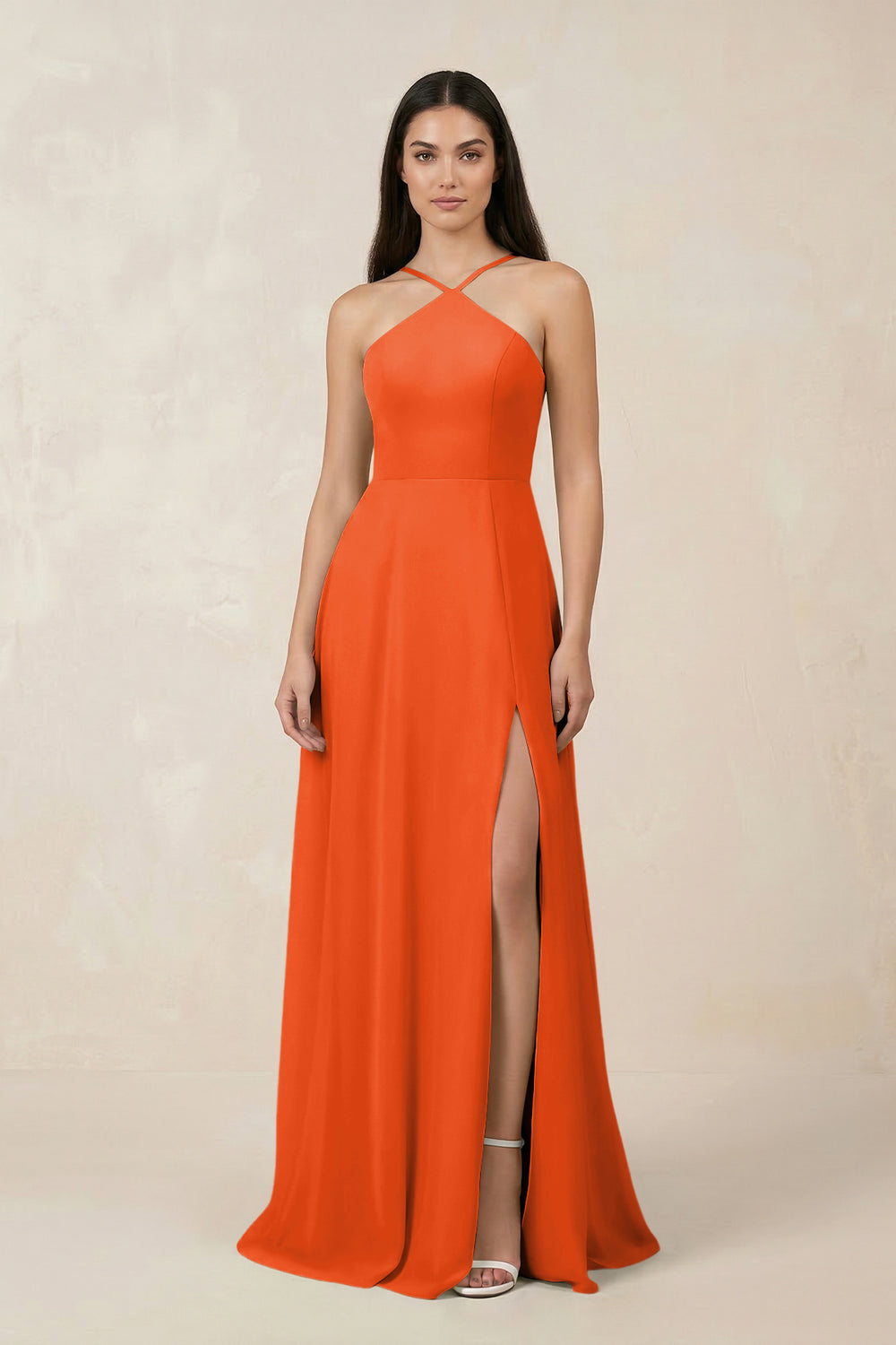 Halter Chiffon A-Line Bridesmaid Dress With Slit in Cinnamon