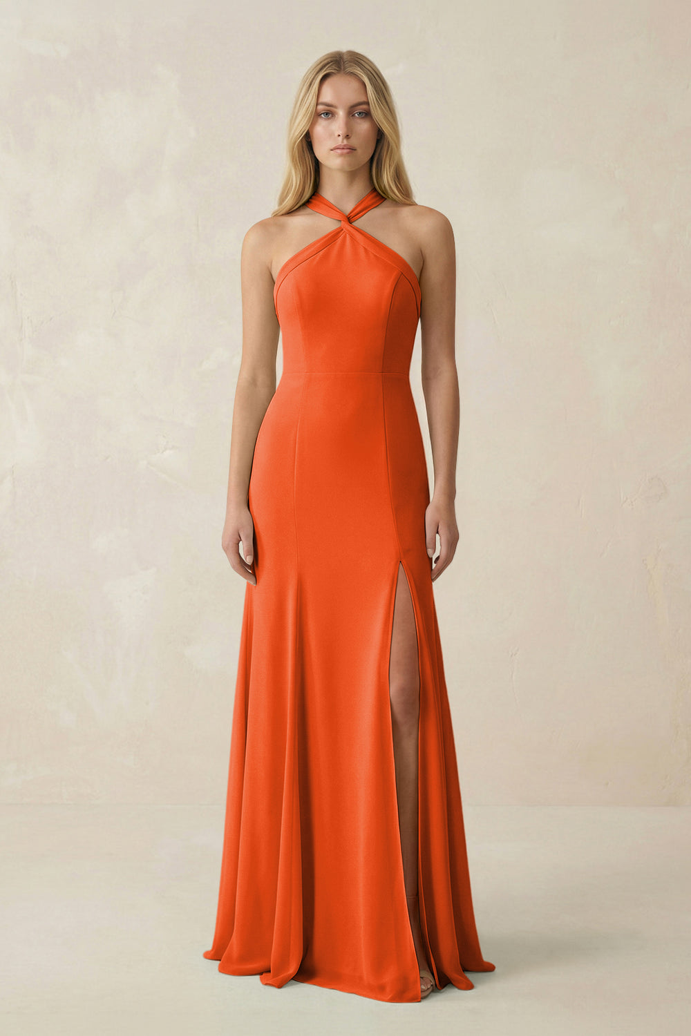 Halter Chiffon Mermaid Ruched Bridesmaid Dress in Cinnamon
