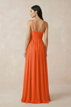 Cinnamon Halter Neck A-Line Chiffon Bridesmaid Dress (2) | KISSBRIDAL