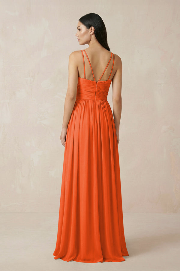 Cinnamon Halter Neck A-Line Chiffon Bridesmaid Dress (2) | KISSBRIDAL