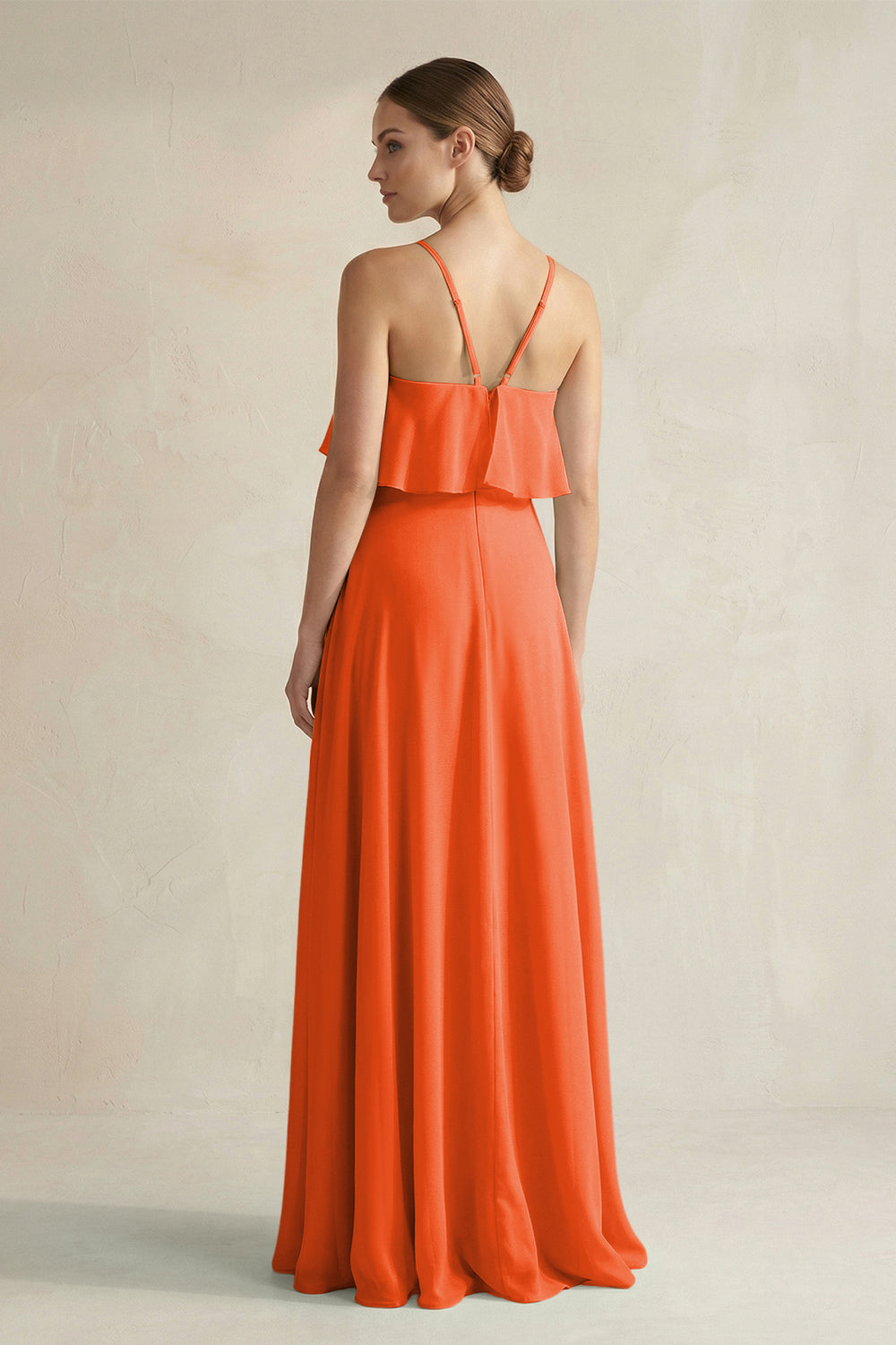 Halter Neck A-Line Chiffon Bridesmaid Dress with Keyhole in Cinnamon