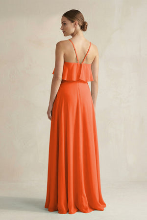 Cinnamon Halter Neck A-Line Chiffon Bridesmaid Dress with Keyhole (2) | KISSBRIDAL