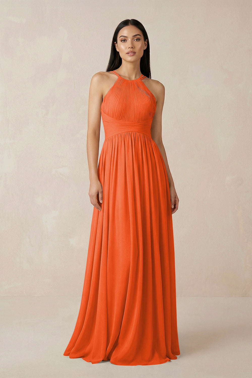 Halter Neck A-Line Chiffon Bridesmaid Dress in Cinnamon