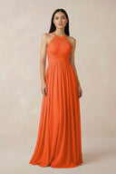 Cinnamon Halter Neck A-Line Chiffon Bridesmaid Dress | KISSBRIDAL