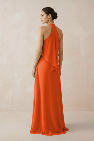 Cinnamon Halter Sheath Ruffled Chiffon Bridesmaid Dress (2) | KISSBRIDAL