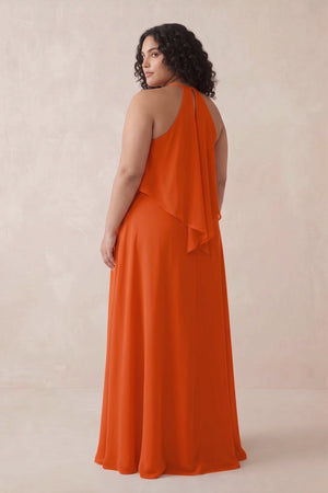 Cinnamon Halter Sheath Ruffled Chiffon Bridesmaid Dress (2) [sizeplus] | KISSBRIDAL
